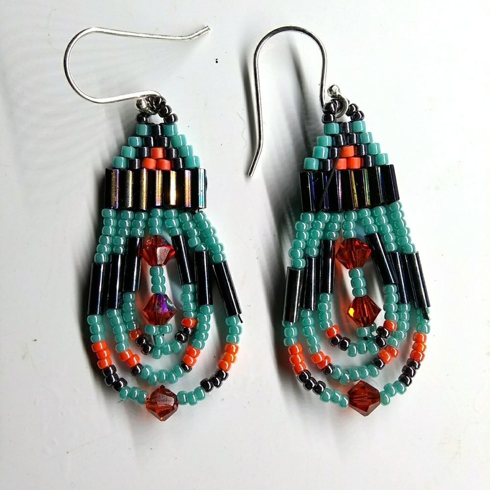 JRW Handmade Turquoise Swarovski Beaded Earrings - Picture 1 of 6